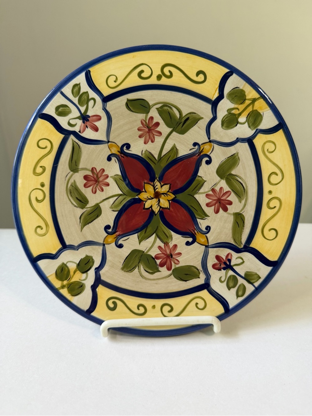Vintage Pier 1 Trivet Vallarta Hand-Painted Yellow Blue Earthenware 8” Hot Plate